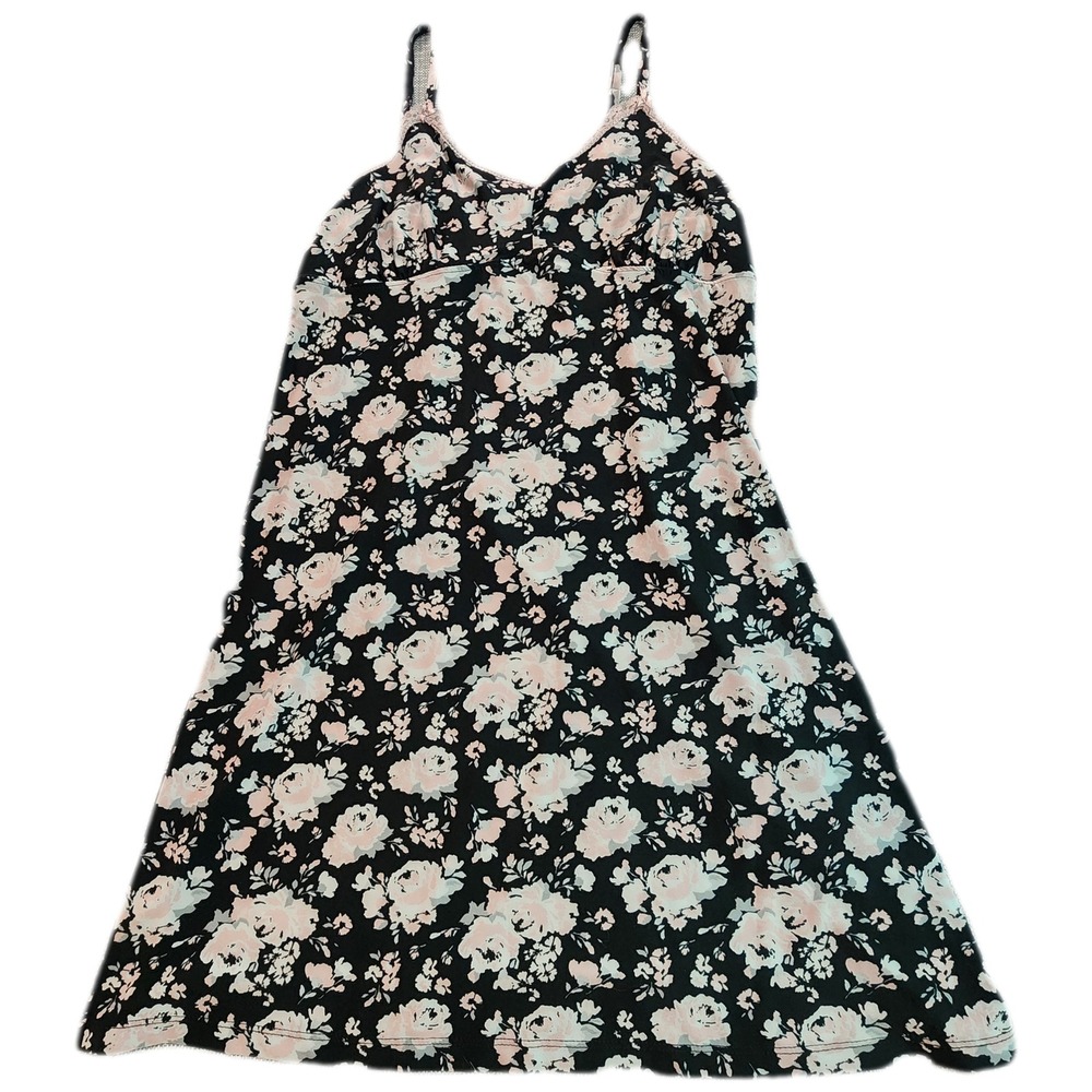 Rene Rofe Floral Sleeveless Nightgown Women Medium Black Pink Coquette